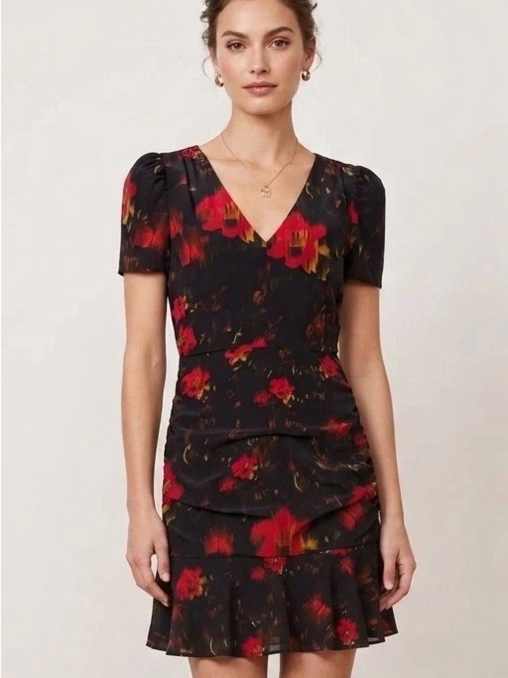 Milly Floral V-Neck Short Sleeve Dress